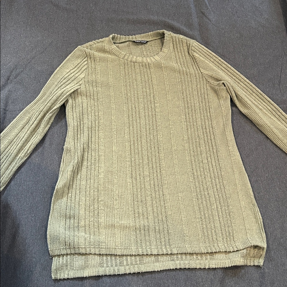 SHEIN Olive Ribbed Knit Top